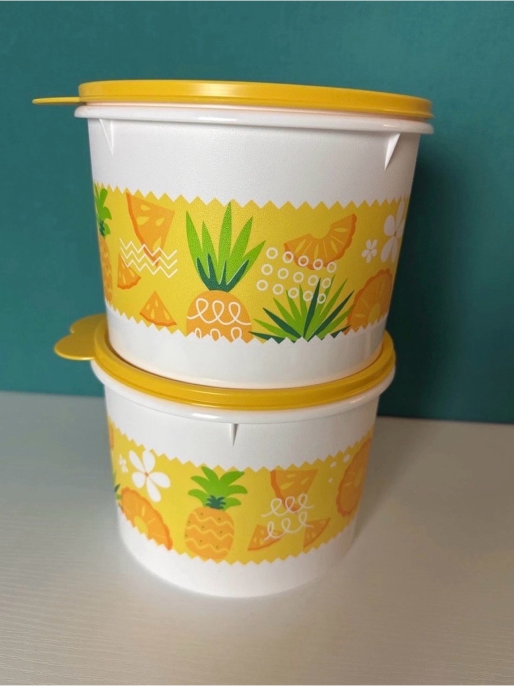 Tupperware Flower pineapple Theme Stacking Canister 3.4L / 14.5 Cup Set Of 2